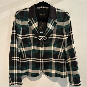 Escada Blazer Black Green Cream Plaid size 38